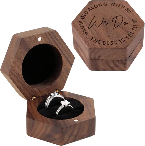 Vista 9 de Caja de madera para anillos de boda, caja de compromiso de madera, accesorios de boda, cajas de anillos para dos anillos, recuerdo rústico grabado