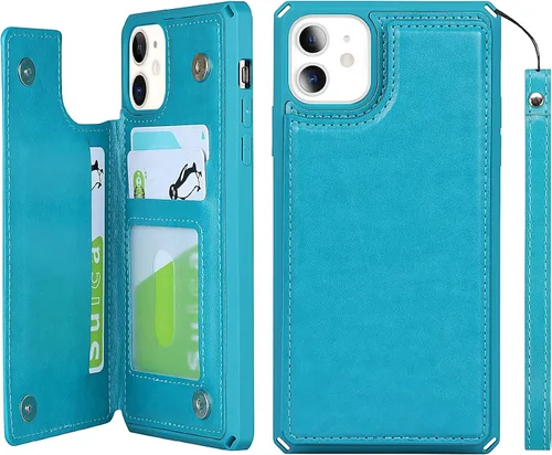 Vista 12 de iCoverCase Funda compatible con iPhone 11 con tarjetero para mujer, bloqueo RFID en relieve, piel sintética con correa de muñeca de 6.1 pulgadas