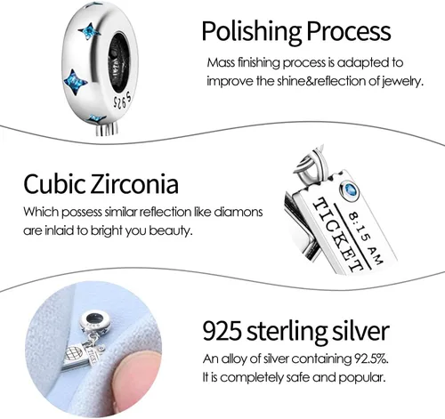 Vista 3 de Pandach Dije de viaje alrededor del mundo para mujer, pulsera de plata de ley 925, cuentas colgantes de joyería para niña, regalos para mujer