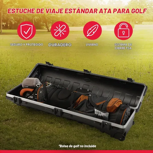 Vista 3 de SKB Staff ATA Hard Shell Plastic Golf Travel Case for Cart Bags with 2 Wheels - Heavy-Duty Rolling Club and Driver Carrier for Airline Transport