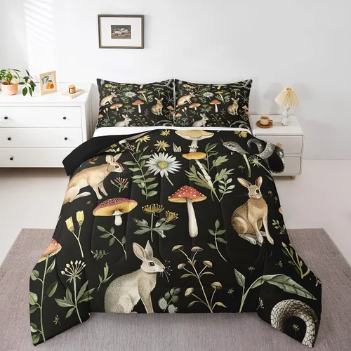 Vista 14 de Feelyou Lindo juego de ropa de cama de hongos kawaii tamaño individual para niños y niñas, decoración de hongos salvajes, juego de edredón