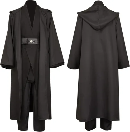 Vista 2 de Disfraz de adulto túnica con capucha para hombre, disfraz de cosplay para Halloween Negro (con capa)