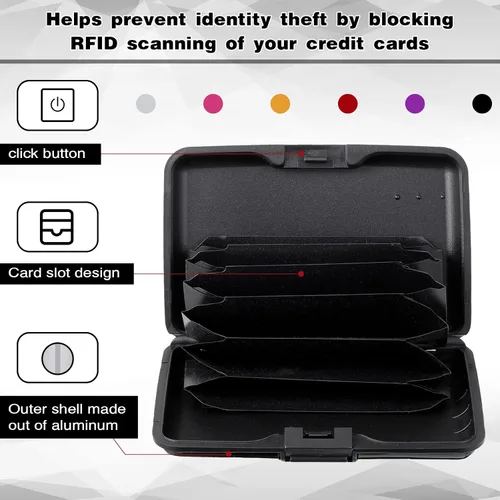 Vista 3 de Cartera de aluminio para tarjetas de crédito, 24 unidades, delgada, mini bloqueo RFID, protector de tarjetas de crédito, funda rígida para tarjetas