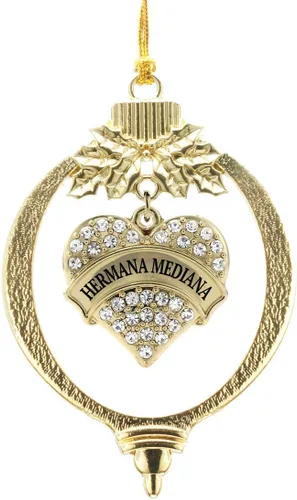 Vista 258 de Inspired Silver - Twin #1 - Adorno de Navidad dorado - Adorno de árbol de Navidad con dije de corazón con circonita cúbica - Decoración colgante