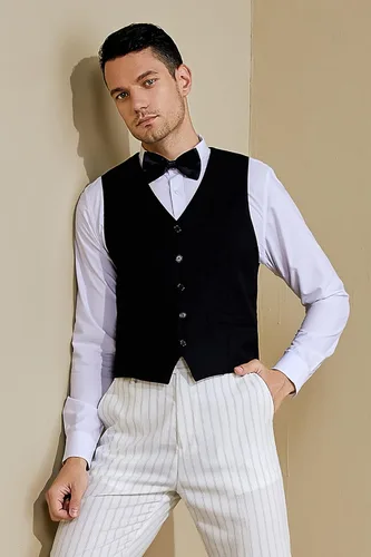 Vista 5 de BABEYOND Chaleco de traje formal para hombre, chaleco de negocios ajustado para traje de esmoquin