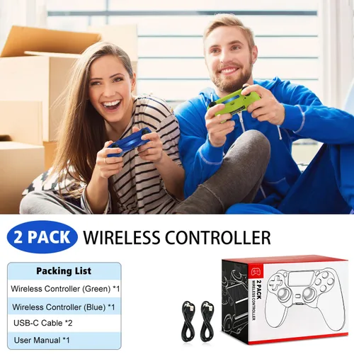 Vista 6 de SHINXIN 2 Pack Wireless Controller Compatible with PS4/Slim/Pro/PC with Dual Vibration/3.5mm Audio/Type-C Port and 2 pcs Type-C Cable
