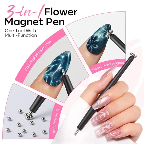 Vista 3 de modelones Juego de imanes de ojo de gato, esmalte de gel francés con corazón de ojo de gato, kit de herramientas de uñas de doble cabeza 5 en 1
