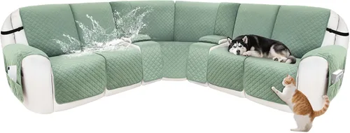 Vista 74 de Fundas para sofá modular reclinable, de terciopelo en forma de L, funda de consola central para perros y mascotas, lavable antideslizante, 1 funda