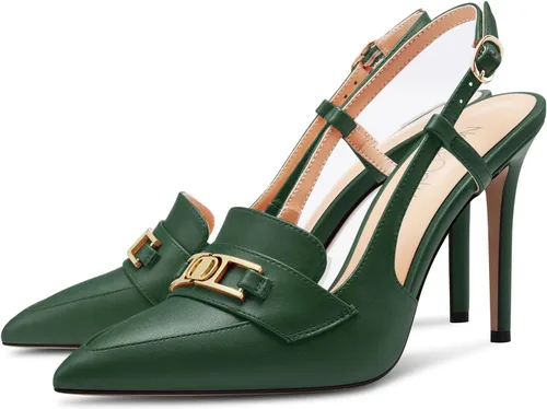 Vista 4 de NobleOnly Zapatos de tacón alto con punta puntiaguda y hebilla para mujer, zapatos de vestir casuales para oficina, zapatos de vestir de 3.9 pulgadas