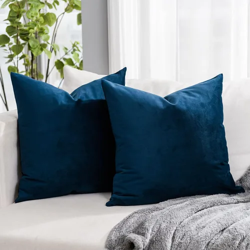 Vista 16 de Juego de 2 fundas de almohada decorativas de terciopelo de 14 x 14 pulgadas con cremallera, fundas de cojín cuadradas suaves y lisas de lujo