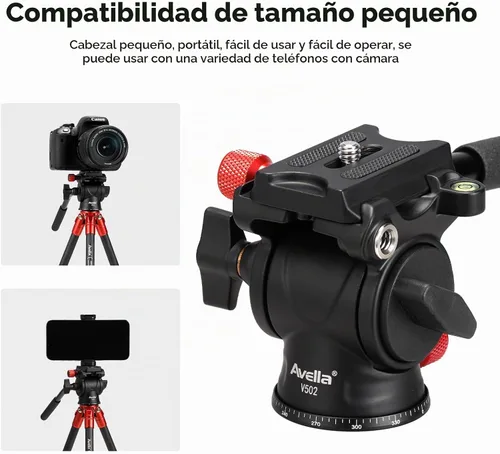 Vista 7 de Avella Cabezal de trípode con cabezal de inclinación panorámica con placa de liberación rápida tipo Arca y asa, cabezal panorámico de metal con base