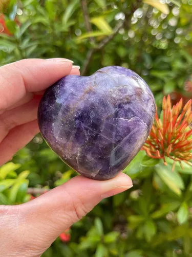 Vista 3 de Corazón hinchado de piedras preciosas al por mayor, corazones hinchados de piedras preciosas pulidas, piedra de palma de cristal, corazón de cristal