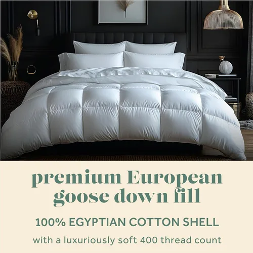 Vista 2 de ComfyDown Edredón blanco de plumón de ganso, fabricado en Estados Unidos, funda de edredón 100% algodón egipcio de 400 hilos, 650+ potencia