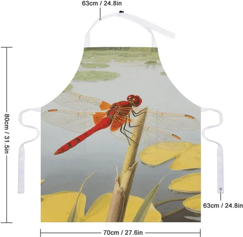Vista 2 de MUSM Apron for Adults - 27.6 X 31.5 Inch, Heavy-Duty Polyester Aprons with Two Large Pockets, Waterproof Dragonflies Kitchen Apron for Cooking