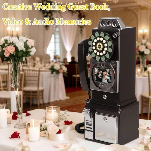 Vista 7 de Libro de invitados de audio y video, teléfono de boda, video HD 1080P, libro de invitados de estilo retro con batería de larga duración para bodas