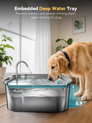 Vista 3 de Fuente de agua grande para perros de 14 litros/3.7 galones, fuente de acero inoxidable para perros grandes y familias de múltiples mascotas, ventana