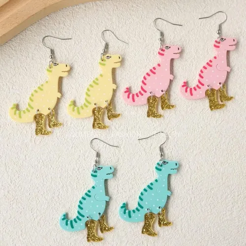 Vista 3 de Cute Acrylic Animal Drop Earrings Colorful Boots Chicken Hen Dinosaur Lovely Panda with Bamboos Funny Animal Dangle Earrings For Women Christams