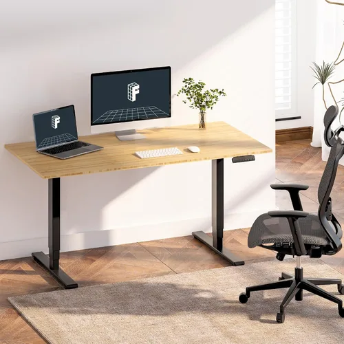 Vista 2 de FlexiSpot E6 Bamboo - Escritorio eléctrico de pie de 3 etapas con motor dual de 48 x 24 pulgadas, soporta 220 libras, altura ajustable con ajustes