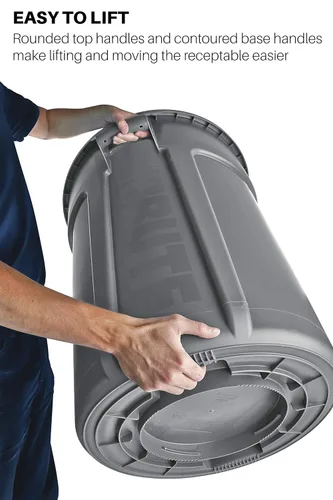 Vista 4 de Rubbermaid Commercial Products BRUTE - Bote de basura redondo de alta resistencia, 10 galones, color gris, contenedor de residuos para exteriores