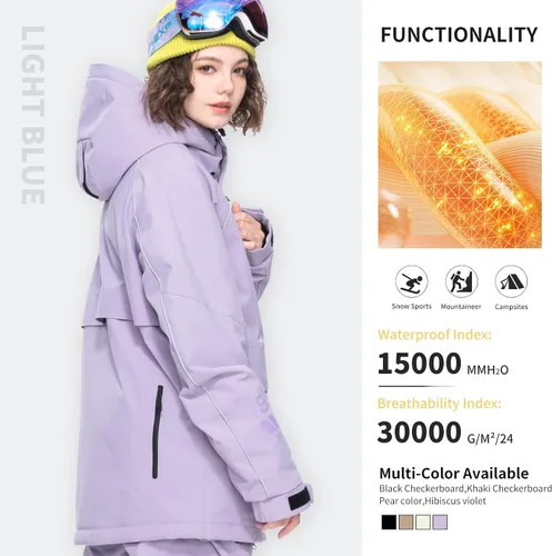 Vista 2 de HIGH EXPERIENCE Chaqueta de esquí para snowboard, nieve, invierno, impermeable, aislada, resistente al viento, chaqueta cálida con capucha