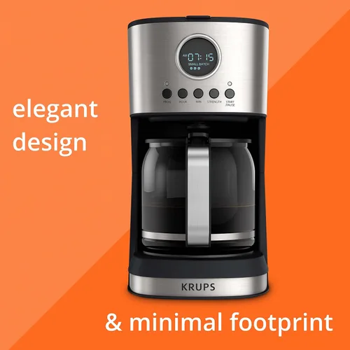 Vista 6 de Krups Essential Brew - Cafetera de goteo de acero inoxidable, 12 tazas de 99 vatios, control digital, filtro de café, sin goteo, apto