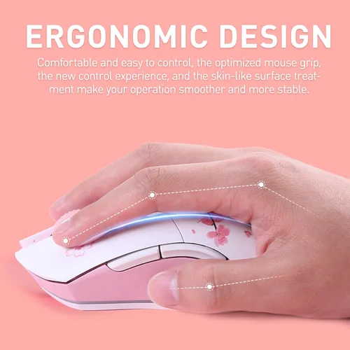 Vista 5 de DAREU Ratón inalámbrico Sakura rosa para juegos con base de carga recargable RGB, DPI de 12K, 6 botones programables con sensor de alta precisión