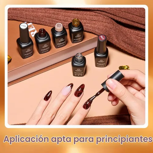 Vista 7 de Beetles - Juego de esmaltes de gel de otoño con gel floreciente, efecto A - Marrón ámbar Atracción ámbar