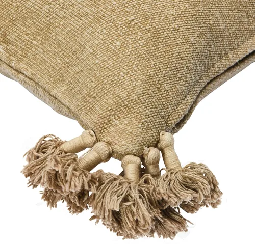 Vista 6 de Funda de almohada cuadrada de lona de 20 pulgadas con borlas Beige