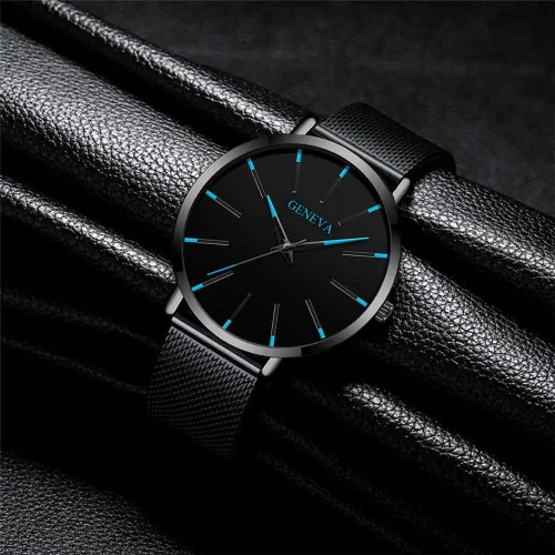 Vista 3 de Weicam Reloj de pulsera de cuarzo analógico con correa de malla simple para hombre, 6 piezas, Movimiento de cuarzo