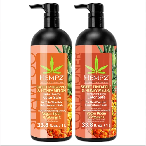 Vista 8 de HEMPZ Juego de champú y acondicionador, aroma floral y plátano original para cabello seco, dañado y teñido - Biotina vegana hidratante, suavizante