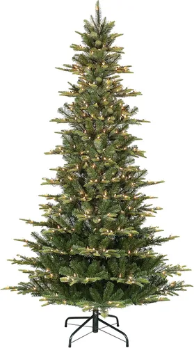 Vista 6 de Puleo International - Árbol de Navidad artificial de abedul Aspen delgado preiluminado de 4.5 pies con 200 luces transparentes, 389 puntas de ramas