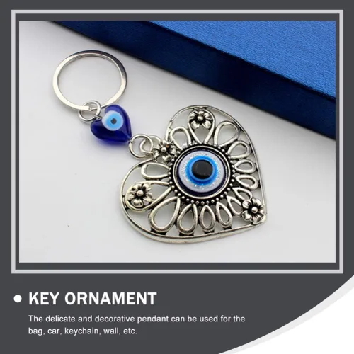 Vista 4 de BESPORTBLE 2 llaveros turcos de mal de ojo, corazón hueco, ojo azul, dije de cuentas de ojo azul, adorno para mujeres y hombres
