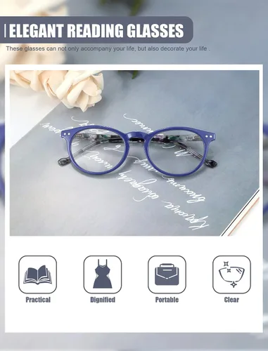 Vista 6 de MDee Gafas de lectura para mujer, paquete de 3 unidades, redondas, con bloqueo de luz azul, bisagras de resorte