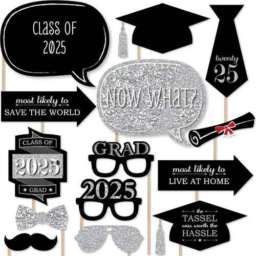 Vista 12 de Big Dot of Happiness Accesorios de graduación en blanco y negro para sesión de fotos 2026, juego de 20 unidades de accesorios de cabina de fotos