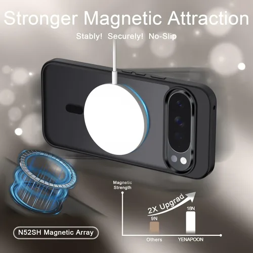 Vista 2 de Funda para Google Pixel 10 Pro XL, cubierta magnética mate, color negro Fit for MagSafe, Screen Protector included, Shockproof Military Grade