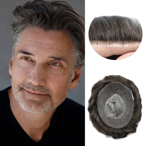 Vista 31 de Tupé para hombre 100% europeo cabello humano tupé para hombres piel ultra fina para hombre piezas de pelo sistema de reemplazo V-Looped Natural