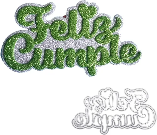 Vista 7 de appuivbt Troqueles de corte de metal españoles de feliz cumpleaños, sellos transparentes para manualidades, plantillas de molde de plantillas