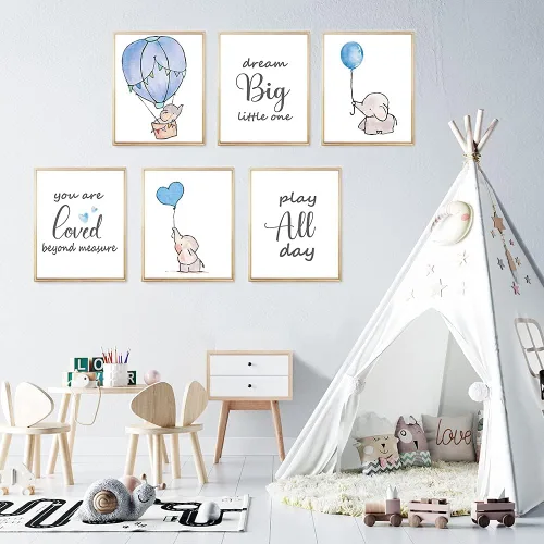 Vista 2 de IIILUYOT Decoración inspiradora de elefante, impresiones artísticas de pared para habitación del bebé, bonita pared de elefante para guardería