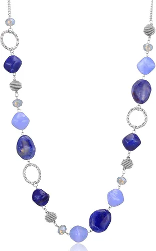 Vista 28 de BULINLIN Collar largo de cuentas para mujer, collar de cadena de suéter plateado con cuentas de resina de cristal, collar de joyería de moda