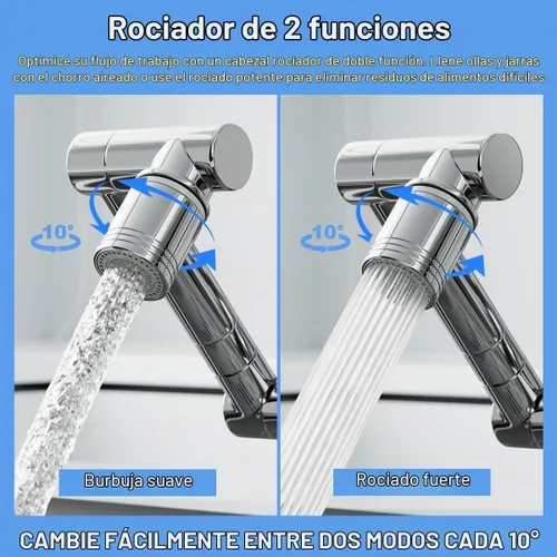 Vista 6 de Extensor de grifo giratorio de 1440°, extensor de aireador de grifo de fregadero, filtro extensible giratorio, con 2 modos de protección contra