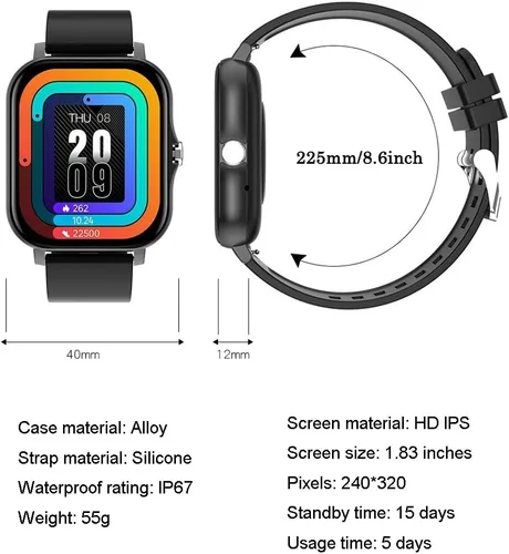 Vista 3 de PASOY Reloj inteligente para teléfonos Android e iOS, pantalla táctil de 1.83 pulgadas, reloj de llamadas, rastreador de actividad física, IP68