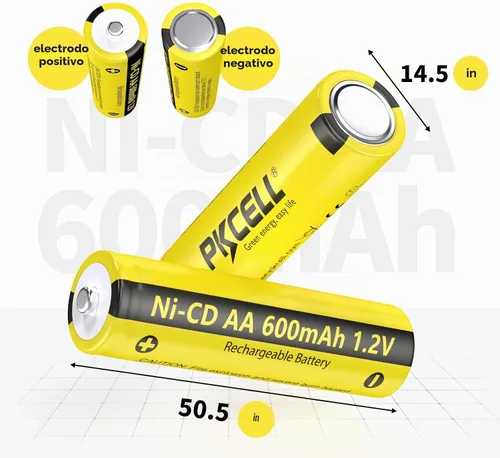 Vista 2 de PKCELL - Paquete de 4 pilas recargables AA 1.2V 600mAh NICD para luces solares