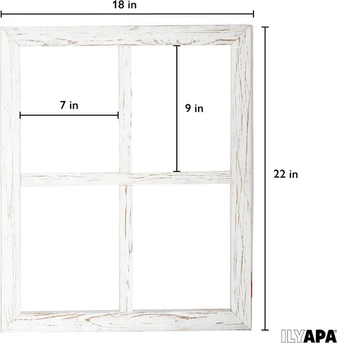 Vista 2 de Ilyapa - Juego de 2 marcos de ventana para decoración de pared, diseño rústico de madera blanca, paneles de ventana estilo casa de campo, 18x22