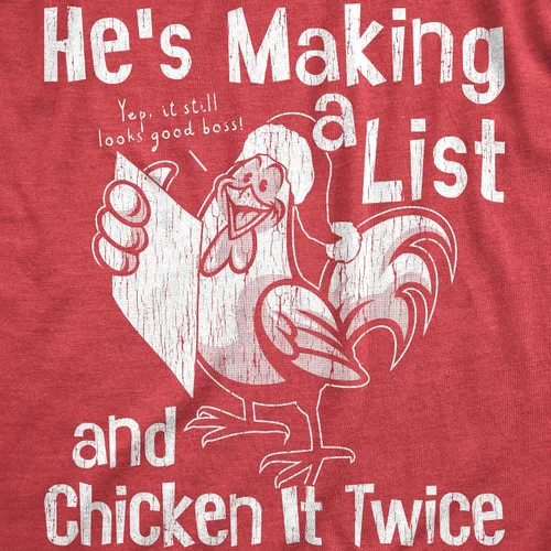 Vista 2 de Camiseta divertida para hombre con texto en inglés Hes Making A List and Chicken It Twice para chicos
