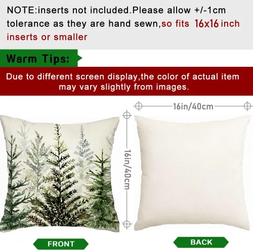 Vista 4 de RABUSOFA Fundas de almohada navideñas de 16x16, juego de 2, almohadas decorativas con diseño de árbol de Navidad verde, fundas de cojín