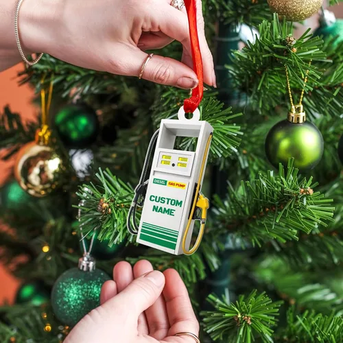 Vista 15 de Adorno de Navidad personalizado con bomba de gas 2025, decoración retro personalizada de árbol de estación de servicio, regalo único de recuerdo