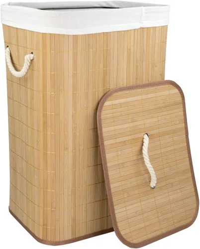 Vista 9 de Home Basics Cesta plegable de bambú para lavandería (redonda, marrón)