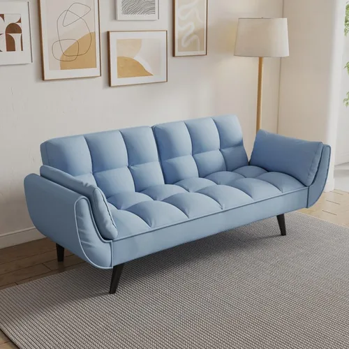 Vista 9 de 57" Sofa Sleeper Couch Daybed Velvet Loveseat Sofa Bed for Living Room, Modern Minimalist Tufted Comfy Sofa 2 Seat, Adjustable Small Couches for