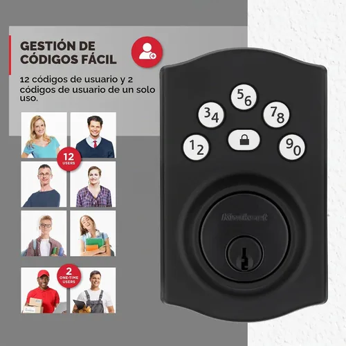 Vista 3 de Kwikset Powerbolt 240 - Cerradura de pestillo electrónica tradicional para puerta con teclado de 5 botones, color negro mate, con cómoda entrada sin