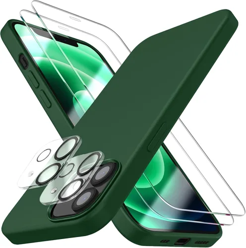 Vista 7 de Funda 5 en 1 para iPhone 12 Pro con protector de pantalla y protector de lente de cámara, funda de silicona líquida para iPhone 12 Pro (verde alpino)